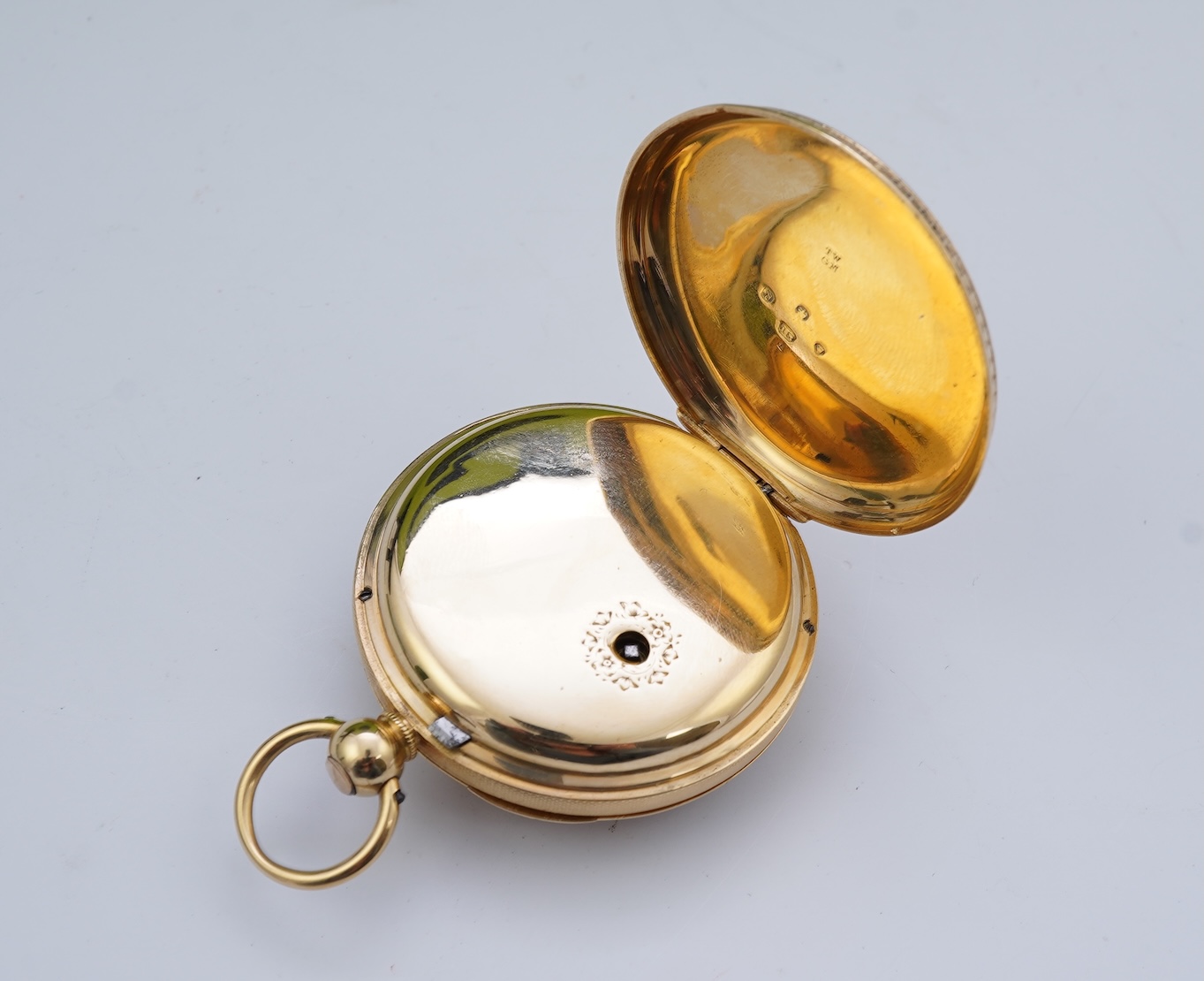 A Victorian engraved 18ct gold open faced key wind pocket watch